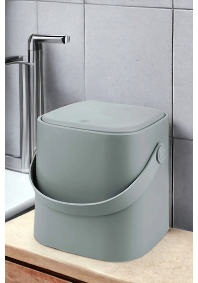 Deri Saplı İç Kovalı Click Kapaklı Mutfak Banyo Tuvalet Çöp Kovası 4 Lt Çöp Kutusu Gri Gri
