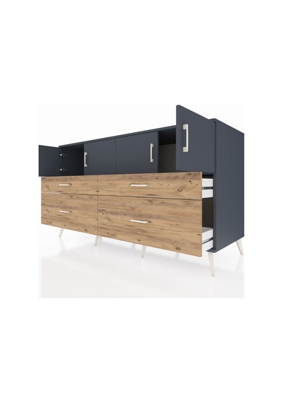 Kronos Konsol 2 Raflı 4 Çekmeceli 4 Kapaklı 176x59x99 Antrasit-an Antrasit-antrasit/çam