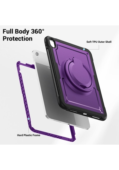 Apple Uyumlu iPad Air 11inç M4/m3/m2 2026-2024 Kılıf Askılı Silikon Handle Ring Yüzüklü Amour Tank Case