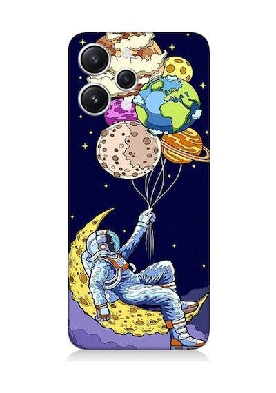 Xiaomi Redmi 12 Uyumlu Astronot Ve Gezegenler Desenli Silikon Kılıf
