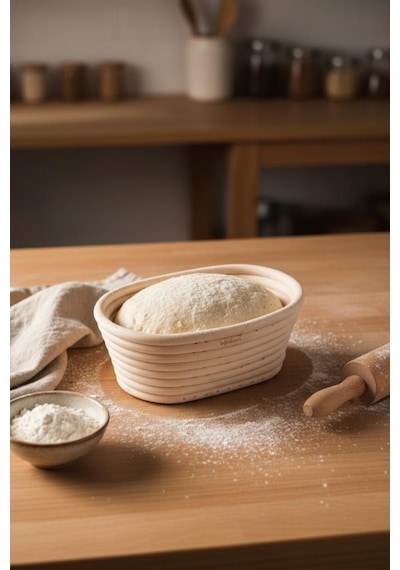 Bambum Puder - Ekmek Mayalama Sepeti Oval 17 Cm Ahşap