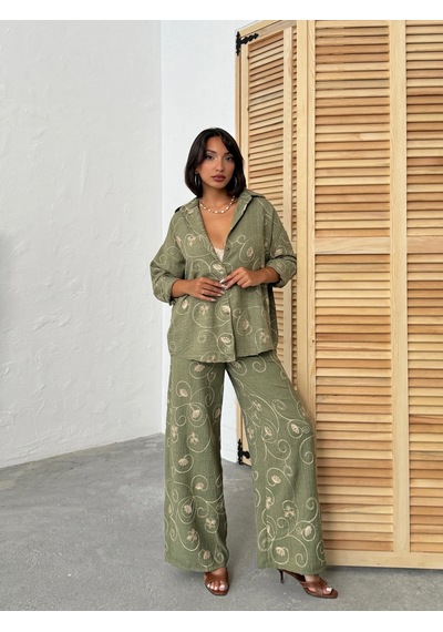 Verymoda Nakışlı Pantolon F1900 Haki Dsn2
