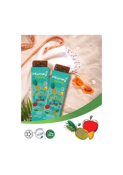 Mixmey Ananas Meyve Barı 12 Adet | Atıştırmalıklar – Vegan, Glutensiz, Koruyucusuz 20gr X 12 Adet
