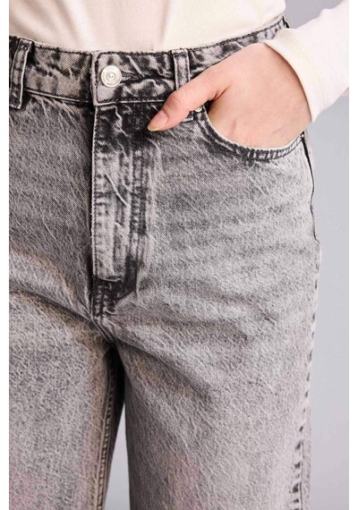 Defacto Straight Fit Yüksek Bel Uzun Jean Yıkamalı Pantolon G3543ax25cwnm55 Gri