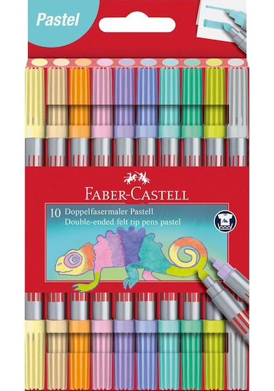 Faber-Castell Çift Uçlu Keçeli Kalem 10'lu Pastel, Su Bazlı Yıkanabilir,Ergonomik Gövde