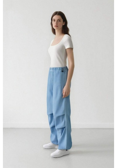 Defacto Jogger Yüksek Bel Bilek Boy Paraşüt Jean Pantolon C1321AX24SMNM39 Mavi