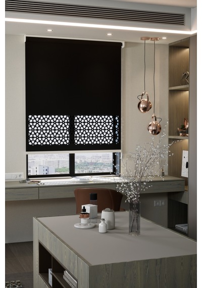 Auralight Lazer Kesim Mat Stor Perde, Lazer Kesimli Modern Serisi, M-4008 Siyah Renk
