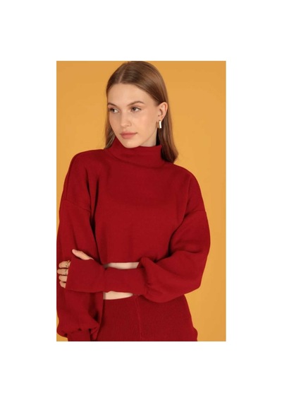Ihlamurlar Tekstil Parmak Geçirmeli Yüksek Bel Triko Takım Bordo Bordo