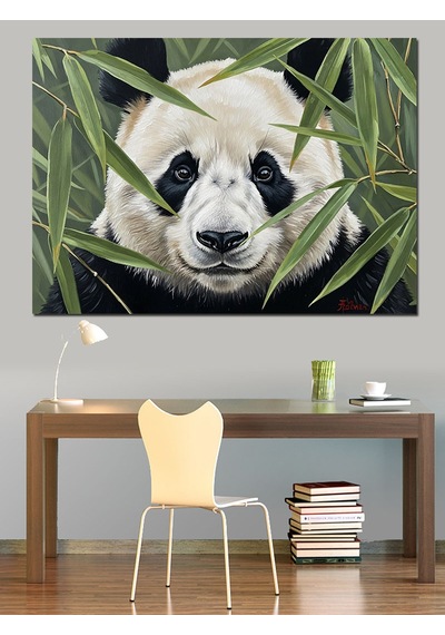 Bambular Arasında Panda Başı Portresi Dekoratif Kanvas - Mdf Ahşap Tablo