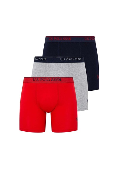 U.S. Polo Assn. U.s Polo Assn. 80454 Erkek 3'lü Uzun Paçalı Boxer-kırmızı&grimelanj&lacivert Gri Melanj