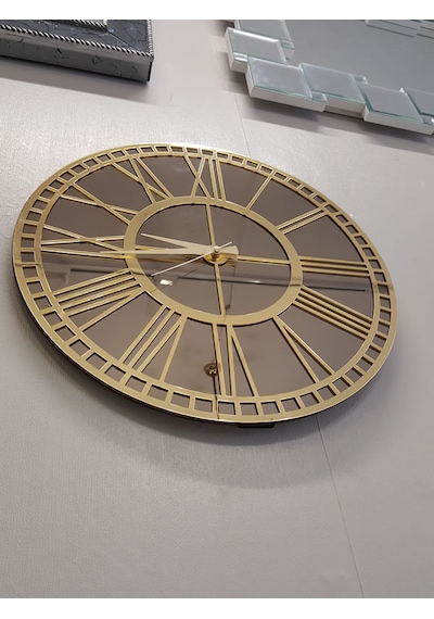 Ayna Denizi Golden Bronze Model Altın Bronz Renk 50 CM Dekoratif Aynalı Duvar Saati Altın