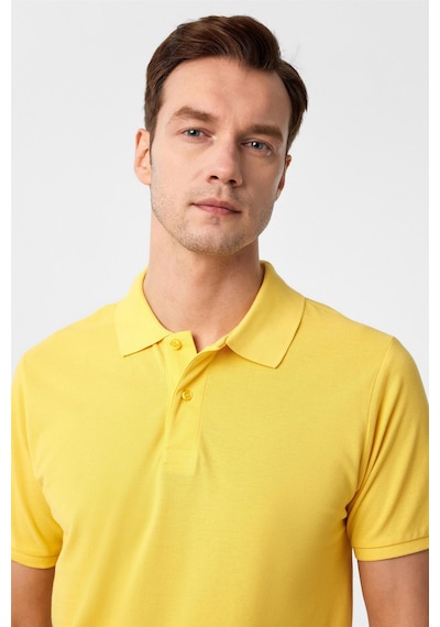 Süvari Sarı Slim Fit Armürlü Polo Yaka Tişört-37205 Sarı