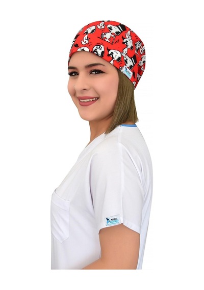Unisex Snoopy Desenli Hastane Doktor Hemşire Cerrahi Bonesi Beyaz Beyaz