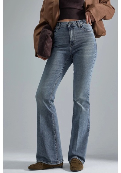 Hiccup Yüksek Bel Flare Kot Pantolon Açık Mavi Denim