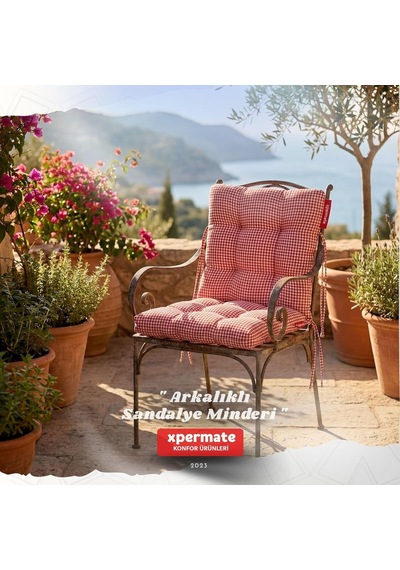 Xpermate Pötikare Arkalıklı Sandalye Minderi Bağcıklı Mutfak Balkon Bahçe Minderi Kırmızı Diğer