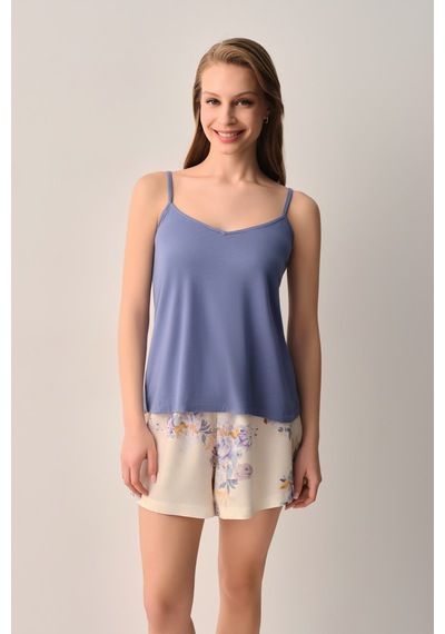 Suwen Lina Atlet Şort Pijama Takımı Sh266096671185 Bej
