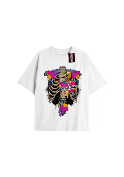 Adrift Kiraz Baskılı Oversize Kalıp Unisex T-shirt Siyah