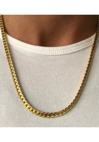 Gold Ezme Yassı Yılan Çelik Unisex Kolye Ve Bileklik Seti Eck37S