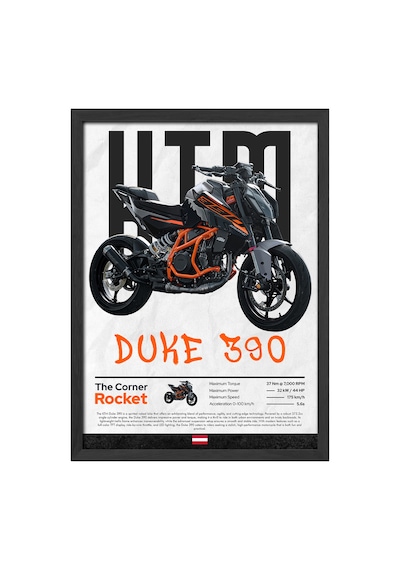 Ktm Duke 390 Siyah Ahşap Çerçeveli Poster, Dekoratif Motosiklet Duvar Tablosu