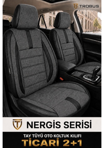 Ford Courier 2014 Ve Sonrası Füme Siyah Nergis Serisi Ortopedik Tay Tüyü 2+1 Ticari Koltuk Kılıfı Füme Siyah