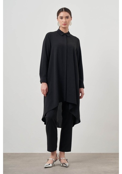 Mizalle Beli Lastikli Dar Paça Siyah Pantolon Siyah