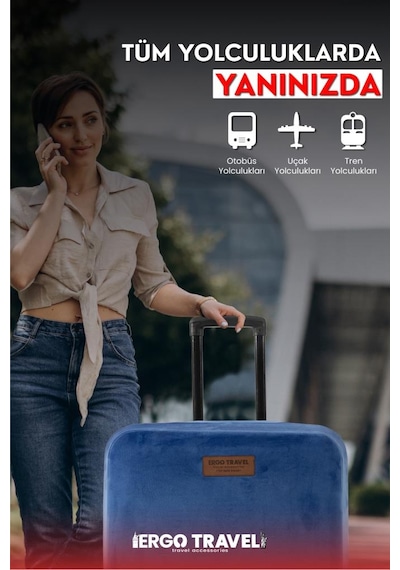 Valiz Koruma Kılıfı Kadife Kılıf - Lacivert - Orta Boy Ergo Travel Lacivert