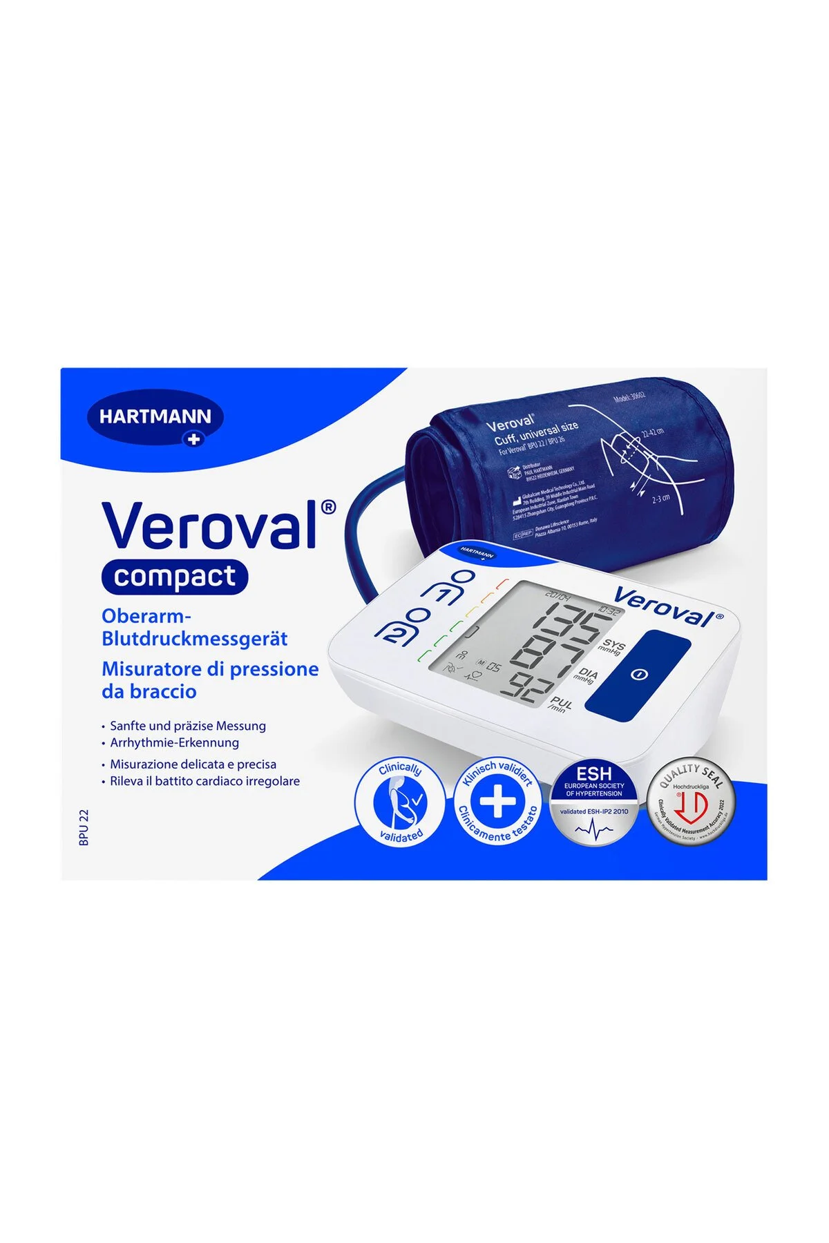 Veroval Compact Üst Koldan Dijital Tansiyon Aleti Geniş Manşonlu Aritmi Tespiti Yapan Tansiyon Ölçer