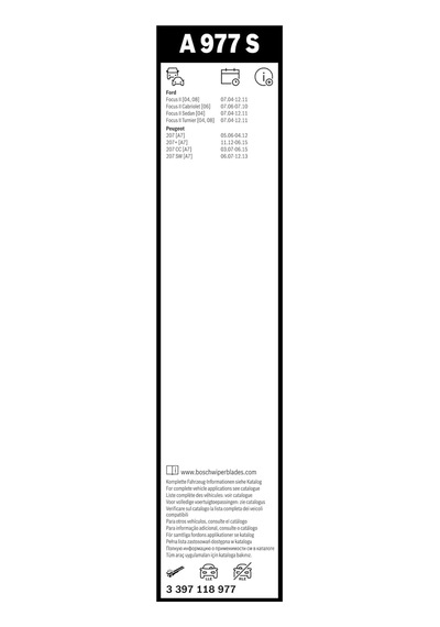 Bosch Aerotwin Silecek Seti Ford Focus 2 2004-2011 , Peugeot 207 2007-2012 650/425 Mm A977s 3397118977