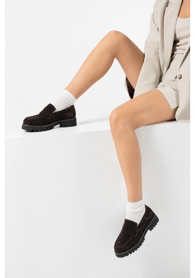 Luvi Shoes Vıonel Kahverengi Süet Hakiki Deri Kadın Loafer Ayakkabı