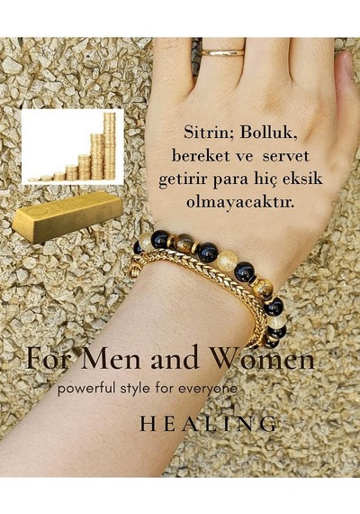 Para Sağlık Mutluluk Doğal Taş Bileklik Kaplan Gözü Sitrin Lav O Çok Renkli
