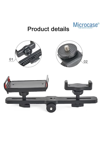 Microcase 2in1 Çift Başlıklı Ayarlanabilir 1 Telefon 1 Tablet Tutucu Başlık - Al5062 Siyah
