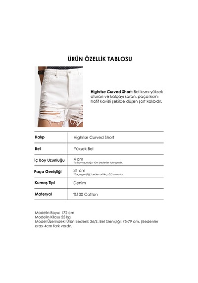 it's basic Kadın Kırık Beyaz 15s6-101 Mini Boy Yüksek Bel Yırtık Detaylı Püsküllü %100 Koton Denim Şort