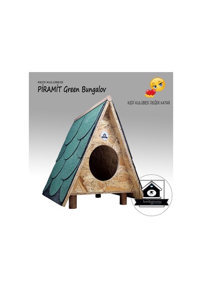 Kedigram Kedi Kulübesi Piramit Villa Greenroof Shingle Kaplama Kedi Evi 37 x 37 CM