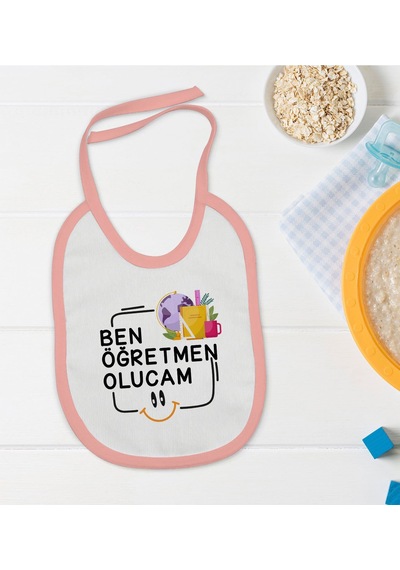 BK Kids Öğretmen Olucam Tasarımlı Pembe Bebek Mama Önlüğü-1 Pembe