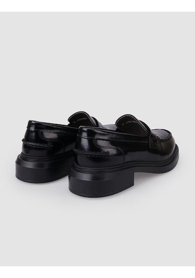 Hakiki Deri Siyah Açma Kadın Loafer Siyah