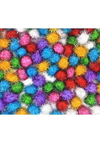 100 Adet. Simli Ponpon. 20 Mm. Renkli Peluş Ponpon. Minik Ponpon.