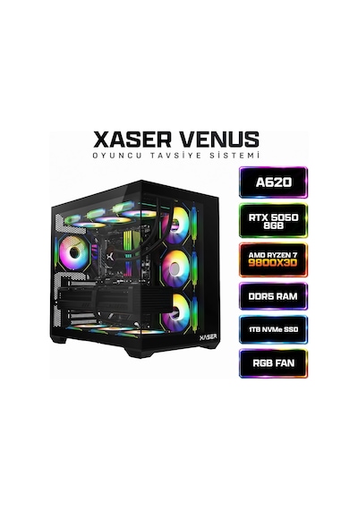 Xaser Venus X30 R7-9800X3D 32 GB 1 TB M.2 NVMe SSD 8 GB RTX5050 Free Dos Masaüstü Oyuncu Bilgisayarı