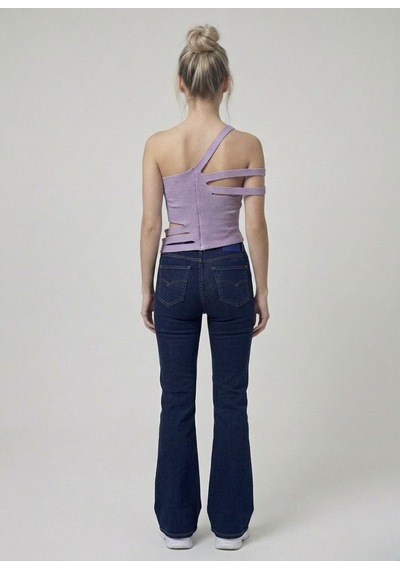 Neden Tekstil Asimetrik Tek Omuz Triko Crop Bluz - Lila