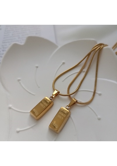 Lente Aksesuar Gold Kaplama Çelik İnce Zincir Külçe Altın Çubuk Plaka Kolye Gold