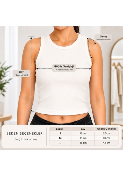 Bk Gift Sıfır Kol Fitilli Crop Bluz - Esnek Likralı Günlük Crop Beyaz