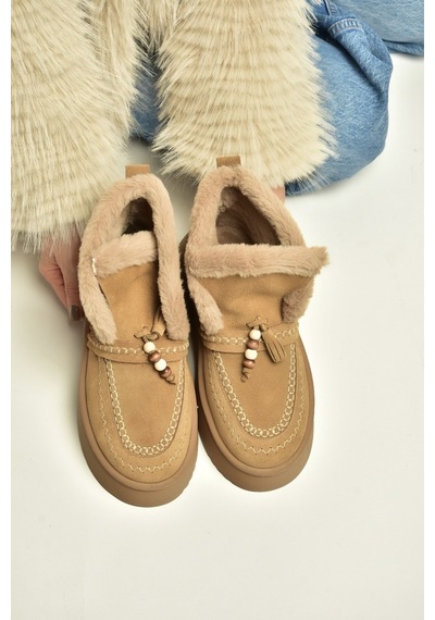 Fox Shoes Z357183561 Vizon Hakiki Deri Süet Kürklü Kadın Bot