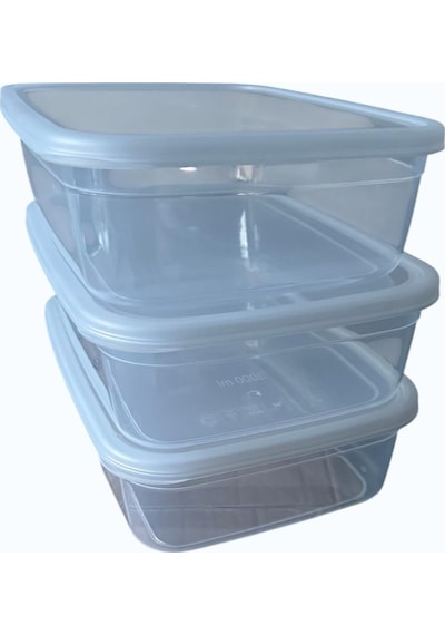 Kapaklı Saklama Kabı 3'lü Set, 3000 Ml Her Biri, Şeffaf, Bpa İçermez, Hava Geçirmez, İstifleneb