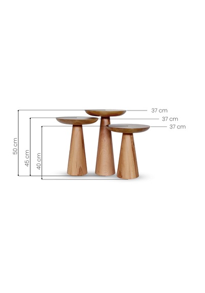 3'lü Zigon Mantar Sehpa Mushroom Masif Ahşap Modern Yan Sehpa Takımı Siyah
