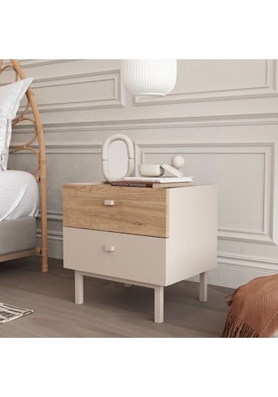 Robinhome Rhode Komodin 2 Çekmeceli Ahşap Ayaklı Kumsal-sepet Bej
