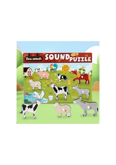 Sesli Keşif Puzzle Çiftlik Hayvanları Puzzle Kulplu Ahşap Eğitici Yapboz Ve Ses Eşleştirme Oyuncağı