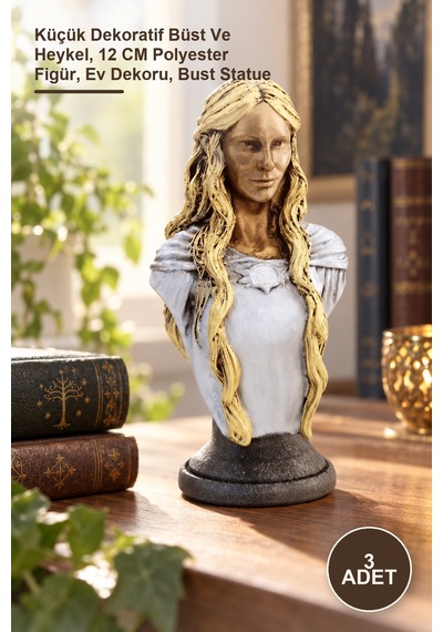 3 Adet Polyester Galadriel Büst Küçük Dekoratif Büst Ve Heykel, 12 Cm Polyester Figür, Ev Dekoru, Bust Statue Altın