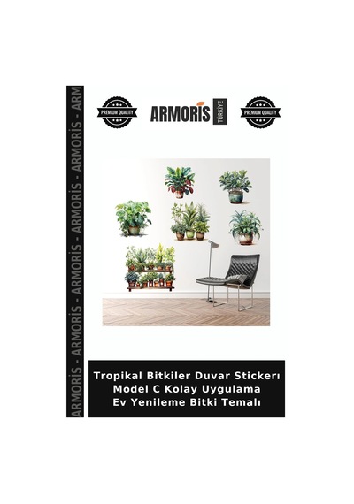 Tropikal Bitkiler Duvar Stickerı Model C Kolay Uygulama Ev Yenileme Bitki Temalı Yeşil