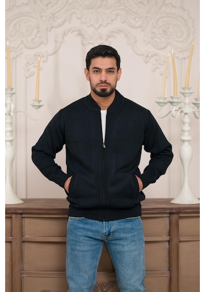 Woolen World Pilot Yaka Fermuar Kapamalı Klasik Kesim Astarlı Çelik Örgü Hırka Lacivert Woolen World Pilot Yaka Fermuar Kapamalı Klasik Kesim Astarlı Çelik Örgü Hırka Lacivert