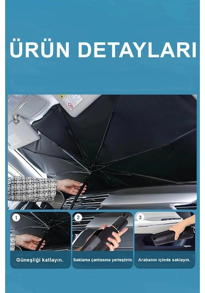 Bay Katlanabilir Şemsiyeli Araç Ön Cam Güneşliği Uv Korumalı Isı Yansıtıcı Tüm Araçlara Uygun Najmaddin 42028256