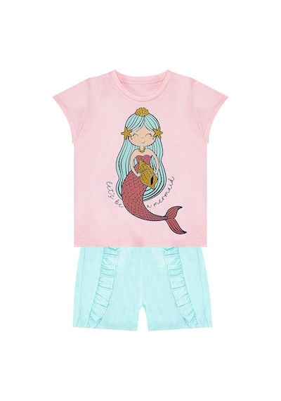 Denokids Deniz Kızı Kız Çocuk Yazlık T-shirt Fırfırlı Şort Takım